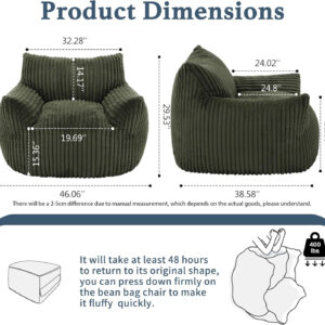 Giant Plush Bean Bag Chair for Adults with Armrests - Oversized Comfy Beige Beanbag Lounge Lazy Floor Sofa Accent Chair for Living Room, Bedroom & Dorm, Cozy Fluffy Single Cloud Mini Couch