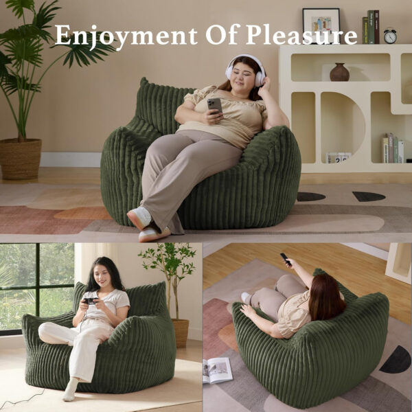 Giant Plush Bean Bag Chair for Adults with Armrests - Oversized Comfy Beige Beanbag Lounge Lazy Floor Sofa Accent Chair for Living Room, Bedroom & Dorm, Cozy Fluffy Single Cloud Mini Couch