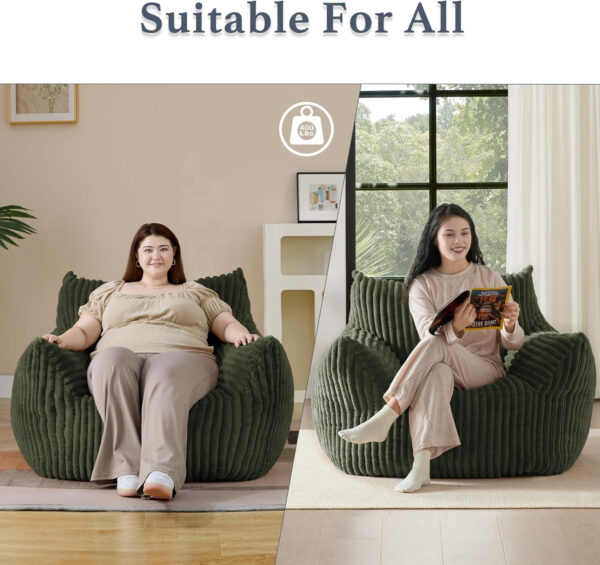 Giant Plush Bean Bag Chair for Adults with Armrests - Oversized Comfy Beige Beanbag Lounge Lazy Floor Sofa Accent Chair for Living Room, Bedroom & Dorm, Cozy Fluffy Single Cloud Mini Couch