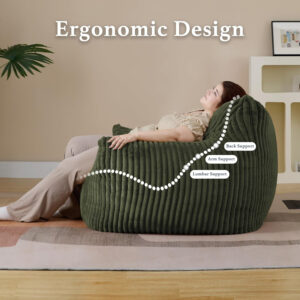 Giant Plush Bean Bag Chair for Adults with Armrests - Oversized Comfy Beige Beanbag Lounge Lazy Floor Sofa Accent Chair for Living Room, Bedroom & Dorm, Cozy Fluffy Single Cloud Mini Couch