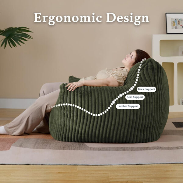 Giant Plush Bean Bag Chair for Adults with Armrests - Oversized Comfy Beige Beanbag Lounge Lazy Floor Sofa Accent Chair for Living Room, Bedroom & Dorm, Cozy Fluffy Single Cloud Mini Couch