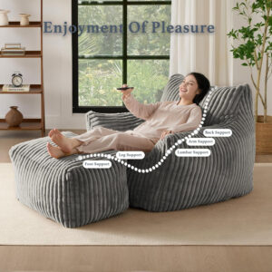 Giant Plush Bean Bag Chair for Adults with Armrests - Oversized Comfy Beige Beanbag Lounge Lazy Floor Sofa Accent Chair for Living Room, Bedroom & Dorm, Cozy Fluffy Single Cloud Mini Couch