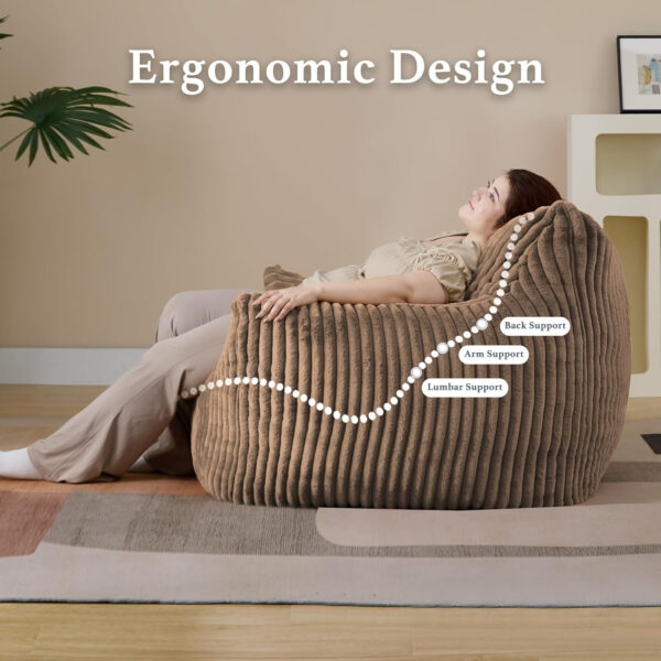 Giant Plush Bean Bag Chair for Adults with Armrests - Oversized Comfy Beige Beanbag Lounge Lazy Floor Sofa Accent Chair for Living Room, Bedroom & Dorm, Cozy Fluffy Single Cloud Mini Couch