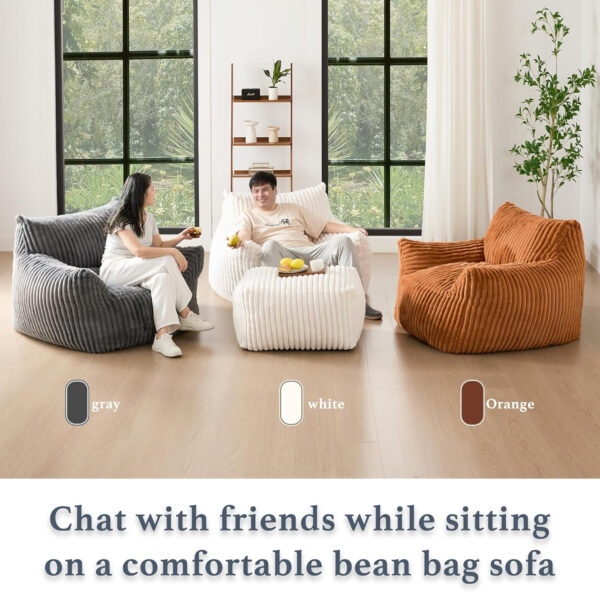 Giant Plush Bean Bag Chair for Adults with Armrests - Oversized Comfy Beige Beanbag Lounge Lazy Floor Sofa Accent Chair for Living Room, Bedroom & Dorm, Cozy Fluffy Single Cloud Mini Couch