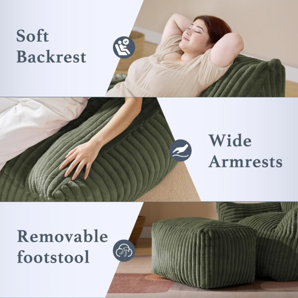 Giant Plush Bean Bag Chair for Adults with Armrests - Oversized Comfy Beige Beanbag Lounge Lazy Floor Sofa Accent Chair for Living Room, Bedroom & Dorm, Cozy Fluffy Single Cloud Mini Couch