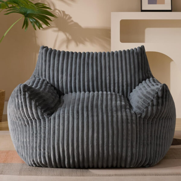 Giant Plush Bean Bag Chair for Adults with Armrests - Oversized Comfy Beige Beanbag Lounge Lazy Floor Sofa Accent Chair for Living Room, Bedroom & Dorm, Cozy Fluffy Single Cloud Mini Couch