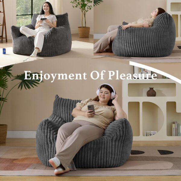 Giant Plush Bean Bag Chair for Adults with Armrests - Oversized Comfy Beige Beanbag Lounge Lazy Floor Sofa Accent Chair for Living Room, Bedroom & Dorm, Cozy Fluffy Single Cloud Mini Couch