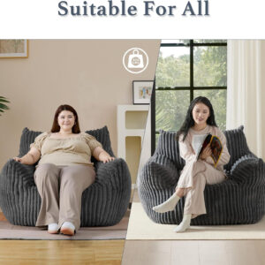 Giant Plush Bean Bag Chair for Adults with Armrests - Oversized Comfy Beige Beanbag Lounge Lazy Floor Sofa Accent Chair for Living Room, Bedroom & Dorm, Cozy Fluffy Single Cloud Mini Couch