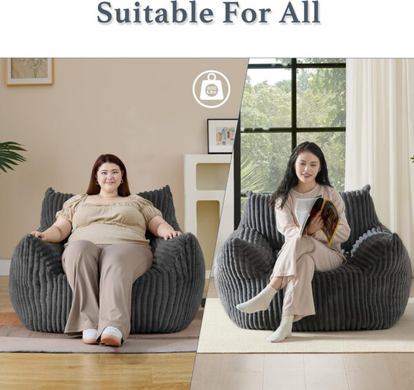 Giant Plush Bean Bag Chair for Adults with Armrests - Oversized Comfy Beige Beanbag Lounge Lazy Floor Sofa Accent Chair for Living Room, Bedroom & Dorm, Cozy Fluffy Single Cloud Mini Couch