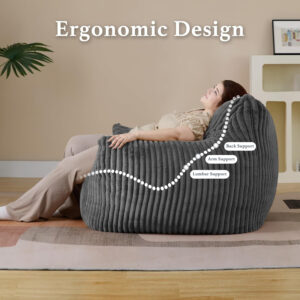 Giant Plush Bean Bag Chair for Adults with Armrests - Oversized Comfy Beige Beanbag Lounge Lazy Floor Sofa Accent Chair for Living Room, Bedroom & Dorm, Cozy Fluffy Single Cloud Mini Couch