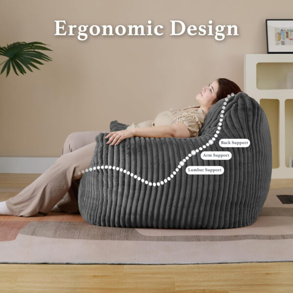 Giant Plush Bean Bag Chair for Adults with Armrests - Oversized Comfy Beige Beanbag Lounge Lazy Floor Sofa Accent Chair for Living Room, Bedroom & Dorm, Cozy Fluffy Single Cloud Mini Couch