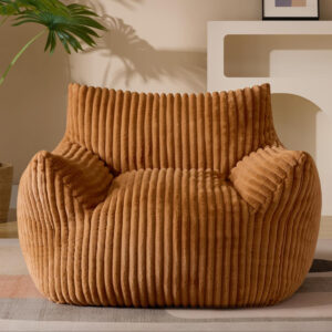 Giant Plush Bean Bag Chair for Adults with Armrests - Oversized Comfy Beige Beanbag Lounge Lazy Floor Sofa Accent Chair for Living Room, Bedroom & Dorm, Cozy Fluffy Single Cloud Mini Couch
