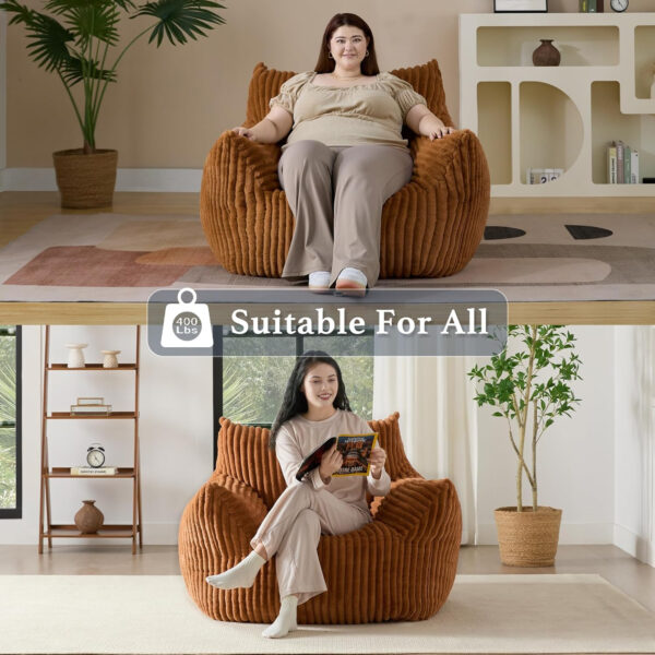 Giant Plush Bean Bag Chair for Adults with Armrests - Oversized Comfy Beige Beanbag Lounge Lazy Floor Sofa Accent Chair for Living Room, Bedroom & Dorm, Cozy Fluffy Single Cloud Mini Couch