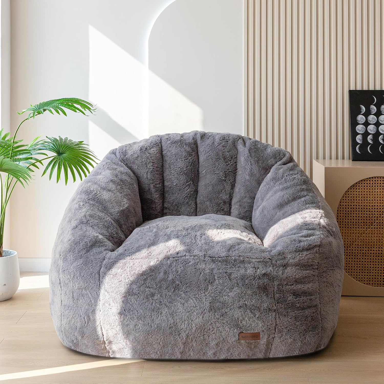 6887e001a237bc77d349a7ee050287c30ea424bb1ba566c16290c.jpg MAXYOYO Giant Bean Bag Chair, Oversized Bean Bag Couch for Adults and Kids, Faux Fur Shell-Shaped Large Chair with Filler, Stuffed Big Accent Sofa Lounge Floor Sofa for Gaming, Reading, Dark Grey