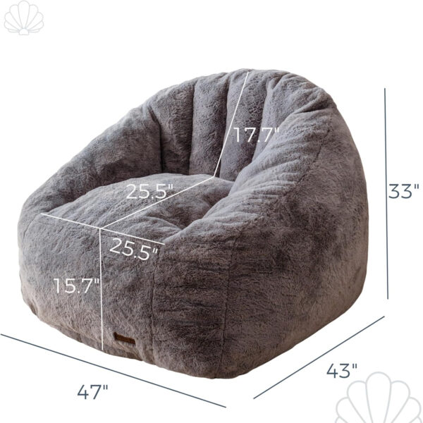 MAXYOYO Giant Bean Bag Chair, Oversized Bean Bag Couch for Adults and Kids, Faux Fur Shell-Shaped Large Chair with Filler, Stuffed Big Accent Sofa Lounge Floor Sofa for Gaming, Reading, Dark Grey