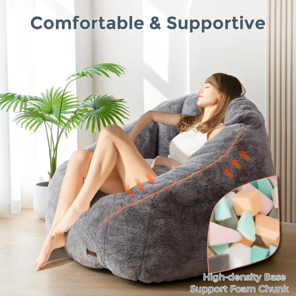 MAXYOYO Giant Bean Bag Chair, Oversized Bean Bag Couch for Adults and Kids, Faux Fur Shell-Shaped Large Chair with Filler, Stuffed Big Accent Sofa Lounge Floor Sofa for Gaming, Reading, Dark Grey