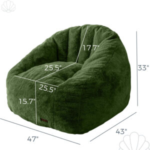 MAXYOYO Giant Bean Bag Chair, Oversized Bean Bag Couch for Adults and Kids, Faux Fur Shell-Shaped Large Chair with Filler, Stuffed Big Accent Sofa Lounge Floor Sofa for Gaming, Reading, Dark Grey