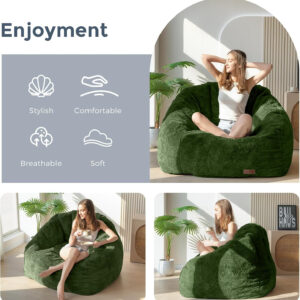 MAXYOYO Giant Bean Bag Chair, Oversized Bean Bag Couch for Adults and Kids, Faux Fur Shell-Shaped Large Chair with Filler, Stuffed Big Accent Sofa Lounge Floor Sofa for Gaming, Reading, Dark Grey