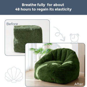 MAXYOYO Giant Bean Bag Chair, Oversized Bean Bag Couch for Adults and Kids, Faux Fur Shell-Shaped Large Chair with Filler, Stuffed Big Accent Sofa Lounge Floor Sofa for Gaming, Reading, Dark Grey