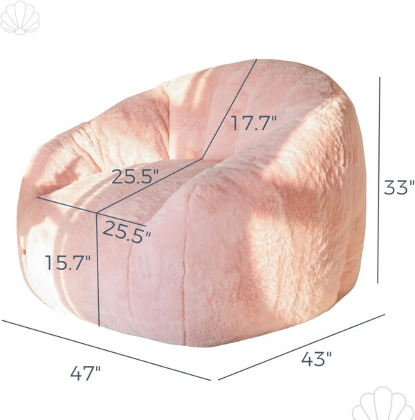 MAXYOYO Giant Bean Bag Chair, Oversized Bean Bag Couch for Adults and Kids, Faux Fur Shell-Shaped Large Chair with Filler, Stuffed Big Accent Sofa Lounge Floor Sofa for Gaming, Reading, Dark Grey