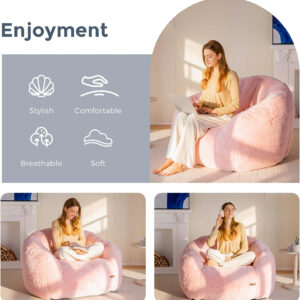 MAXYOYO Giant Bean Bag Chair, Oversized Bean Bag Couch for Adults and Kids, Faux Fur Shell-Shaped Large Chair with Filler, Stuffed Big Accent Sofa Lounge Floor Sofa for Gaming, Reading, Dark Grey