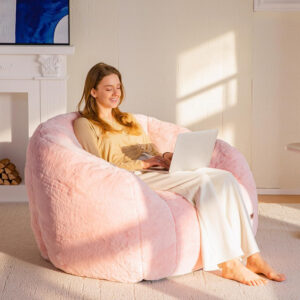 MAXYOYO Giant Bean Bag Chair, Oversized Bean Bag Couch for Adults and Kids, Faux Fur Shell-Shaped Large Chair with Filler, Stuffed Big Accent Sofa Lounge Floor Sofa for Gaming, Reading, Dark Grey