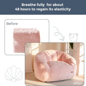 MAXYOYO Giant Bean Bag Chair, Oversized Bean Bag Couch for Adults and Kids, Faux Fur Shell-Shaped Large Chair with Filler, Stuffed Big Accent Sofa Lounge Floor Sofa for Gaming, Reading, Dark Grey