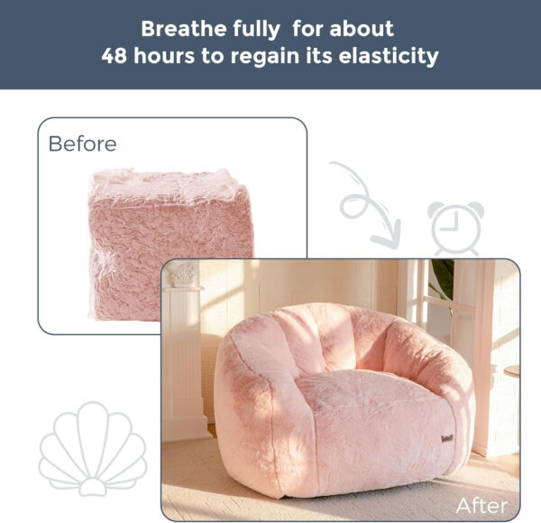 MAXYOYO Giant Bean Bag Chair, Oversized Bean Bag Couch for Adults and Kids, Faux Fur Shell-Shaped Large Chair with Filler, Stuffed Big Accent Sofa Lounge Floor Sofa for Gaming, Reading, Dark Grey