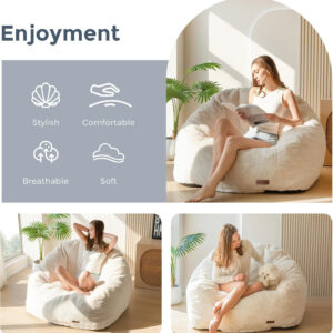 MAXYOYO Giant Bean Bag Chair, Oversized Bean Bag Couch for Adults and Kids, Faux Fur Shell-Shaped Large Chair with Filler, Stuffed Big Accent Sofa Lounge Floor Sofa for Gaming, Reading, Dark Grey