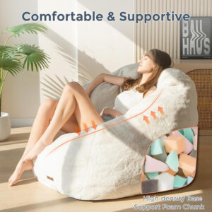 MAXYOYO Giant Bean Bag Chair, Oversized Bean Bag Couch for Adults and Kids, Faux Fur Shell-Shaped Large Chair with Filler, Stuffed Big Accent Sofa Lounge Floor Sofa for Gaming, Reading, Dark Grey