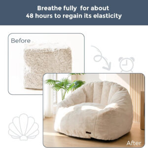 MAXYOYO Giant Bean Bag Chair, Oversized Bean Bag Couch for Adults and Kids, Faux Fur Shell-Shaped Large Chair with Filler, Stuffed Big Accent Sofa Lounge Floor Sofa for Gaming, Reading, Dark Grey