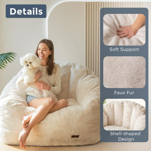 MAXYOYO Giant Bean Bag Chair, Oversized Bean Bag Couch for Adults and Kids, Faux Fur Shell-Shaped Large Chair with Filler, Stuffed Big Accent Sofa Lounge Floor Sofa for Gaming, Reading, Dark Grey