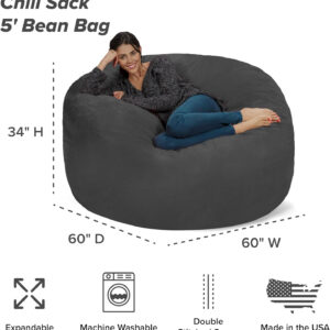 6887e08a4c9208419bcaf42ea4562adbe58b06b86066ed1928822.jpg Chill Sack Bean Bag Chair - 5' Giant Memory Foam Lounge Chair with Soft Microfiber Cover – Cozy Furniture for Living Room, Dorm, & Kids' Rooms – Comfortable 5 Ft, Microsuede Lounge Sofa, Charcoal