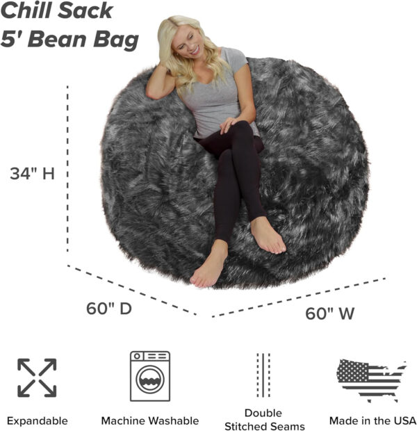 6887e0a5b78c9ae2d15b40e959a8c55d589d59a354b45e01baeb6.jpg Chill Sack Bean Bag Chair - 5' Giant Memory Foam Lounge Chair with Soft Microfiber Cover – Cozy Furniture for Living Room, Dorm, & Kids' Rooms – Comfortable 5 Ft, Microsuede Lounge Sofa, Charcoal