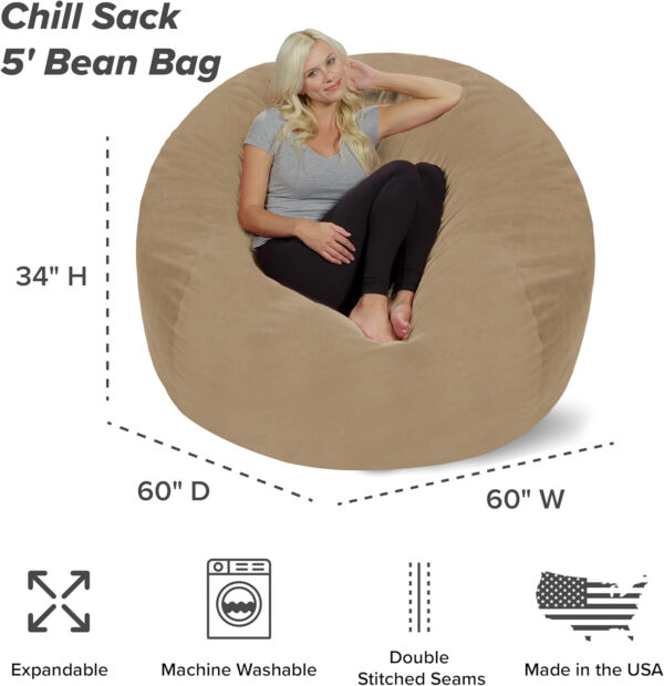 6887e0cd69aacb800ad4243dc395d23d2561d98fa266a9e2fb574.jpg Chill Sack Bean Bag Chair - 5' Giant Memory Foam Lounge Chair with Soft Microfiber Cover – Cozy Furniture for Living Room, Dorm, & Kids' Rooms – Comfortable 5 Ft, Microsuede Lounge Sofa, Charcoal