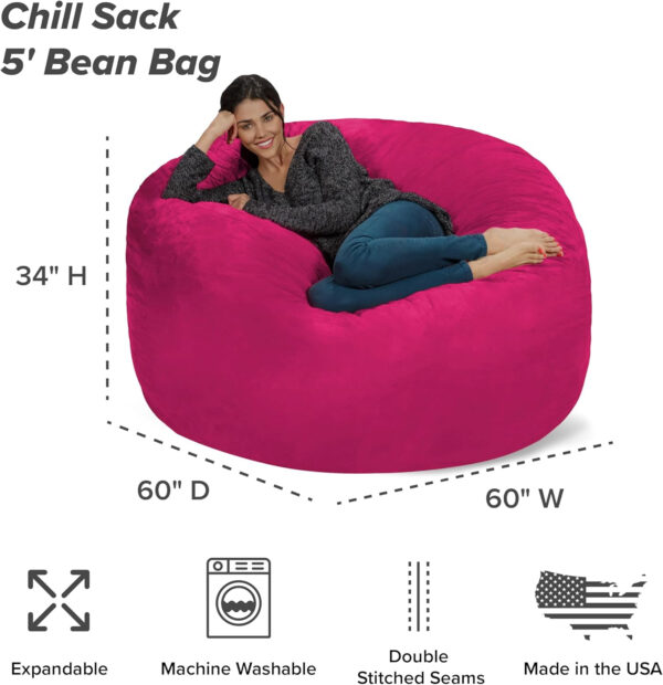 6887e0dc37165613907353b396227447bfd0ba3897e4b5f52e701.jpg Chill Sack Bean Bag Chair - 5' Giant Memory Foam Lounge Chair with Soft Microfiber Cover – Cozy Furniture for Living Room, Dorm, & Kids' Rooms – Comfortable 5 Ft, Microsuede Lounge Sofa, Charcoal