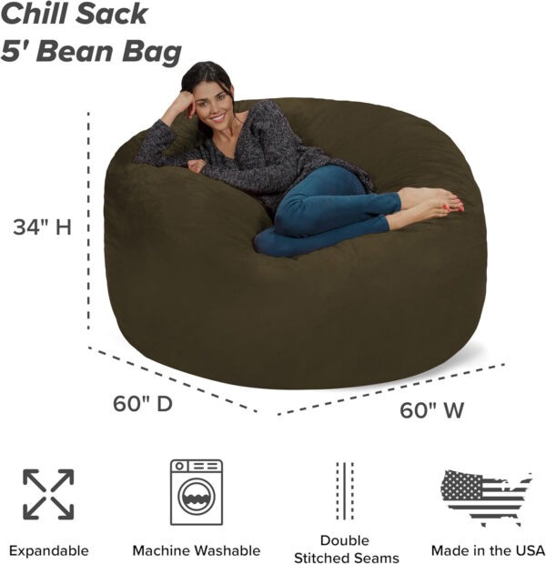 6887e0f06b4f2f7e4c399beaf41728ec506221ee872b1ef134265.jpg Chill Sack Bean Bag Chair - 5' Giant Memory Foam Lounge Chair with Soft Microfiber Cover – Cozy Furniture for Living Room, Dorm, & Kids' Rooms – Comfortable 5 Ft, Microsuede Lounge Sofa, Charcoal