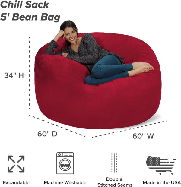 6887e0f845d77888fcc8b6f5e04418e60afadcd003b3f1aadf7a4.jpg Chill Sack Bean Bag Chair - 5' Giant Memory Foam Lounge Chair with Soft Microfiber Cover – Cozy Furniture for Living Room, Dorm, & Kids' Rooms – Comfortable 5 Ft, Microsuede Lounge Sofa, Charcoal