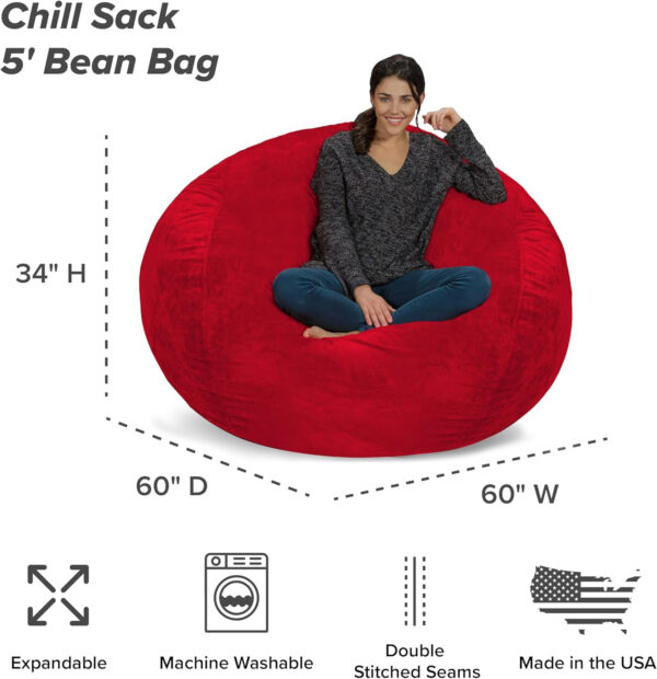 6887e1009ec85769ddb4635149aef938684e5d863b550dd06168e.jpg Chill Sack Bean Bag Chair - 5' Giant Memory Foam Lounge Chair with Soft Microfiber Cover – Cozy Furniture for Living Room, Dorm, & Kids' Rooms – Comfortable 5 Ft, Microsuede Lounge Sofa, Charcoal