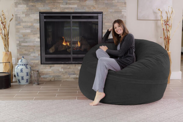 6887e1063fea0c0eeb522b06cc9321382c72f38cf22a2abe63c18.jpg Chill Sack Bean Bag Chair - 5' Giant Memory Foam Lounge Chair with Soft Microfiber Cover – Cozy Furniture for Living Room, Dorm, & Kids' Rooms – Comfortable 5 Ft, Microsuede Lounge Sofa, Charcoal