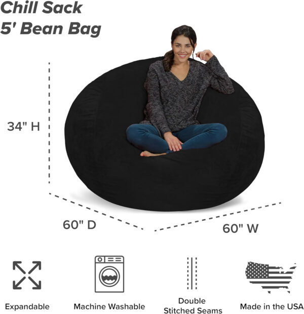 6887e117cab039cc3886047c04cc888d4614ee3de174adc610a2e.jpg Chill Sack Bean Bag Chair - 5' Giant Memory Foam Lounge Chair with Soft Microfiber Cover – Cozy Furniture for Living Room, Dorm, & Kids' Rooms – Comfortable 5 Ft, Microsuede Lounge Sofa, Charcoal