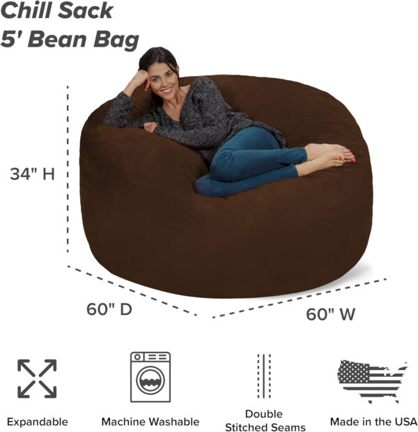 6887e12490cd37990fecbe127e872469c7d6dc9faa578d490a80e.jpg Chill Sack Bean Bag Chair - 5' Giant Memory Foam Lounge Chair with Soft Microfiber Cover – Cozy Furniture for Living Room, Dorm, & Kids' Rooms – Comfortable 5 Ft, Microsuede Lounge Sofa, Charcoal