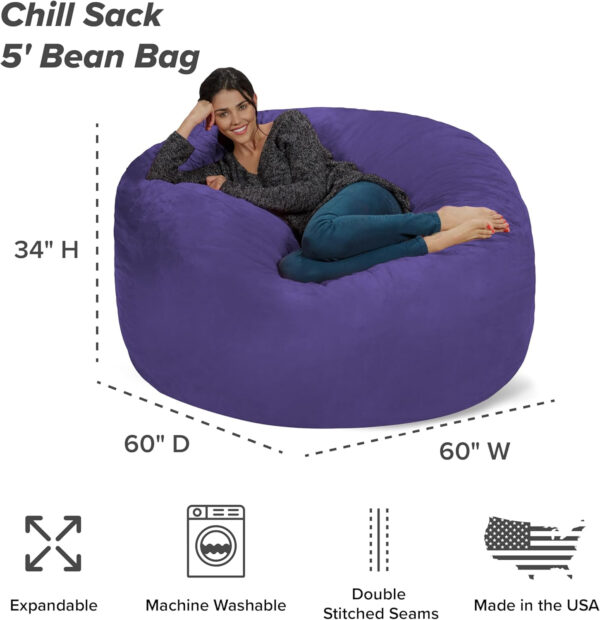 6887e12ba0699494495eabe51c5a4af4dfd56d843e24b3201ac3a.jpg Chill Sack Bean Bag Chair - 5' Giant Memory Foam Lounge Chair with Soft Microfiber Cover – Cozy Furniture for Living Room, Dorm, & Kids' Rooms – Comfortable 5 Ft, Microsuede Lounge Sofa, Charcoal