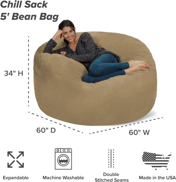 6887e132bf2e200db8a22aadb55f9996710319396988a1fe39641.jpg Chill Sack Bean Bag Chair - 5' Giant Memory Foam Lounge Chair with Soft Microfiber Cover – Cozy Furniture for Living Room, Dorm, & Kids' Rooms – Comfortable 5 Ft, Microsuede Lounge Sofa, Charcoal