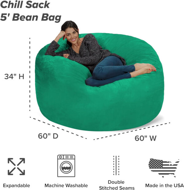 6887e14466994b294c0ca068f8ea733f92a44cd07edc447a1083b.jpg Chill Sack Bean Bag Chair - 5' Giant Memory Foam Lounge Chair with Soft Microfiber Cover – Cozy Furniture for Living Room, Dorm, & Kids' Rooms – Comfortable 5 Ft, Microsuede Lounge Sofa, Charcoal