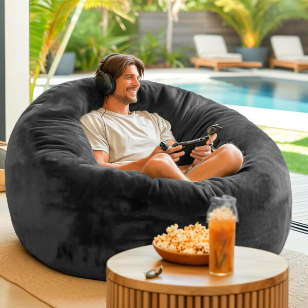 6887e194823e2cebd55b244f43f253d3cab76783e4d4db5062cc3.jpg Codi Bean Bag Chair with Filler Included, 4 FT - Comfy Large Beanbag Chairs for Adults - Machine Washable and Soft Mink Bonded Cover - Charcoal Grey, 4ft