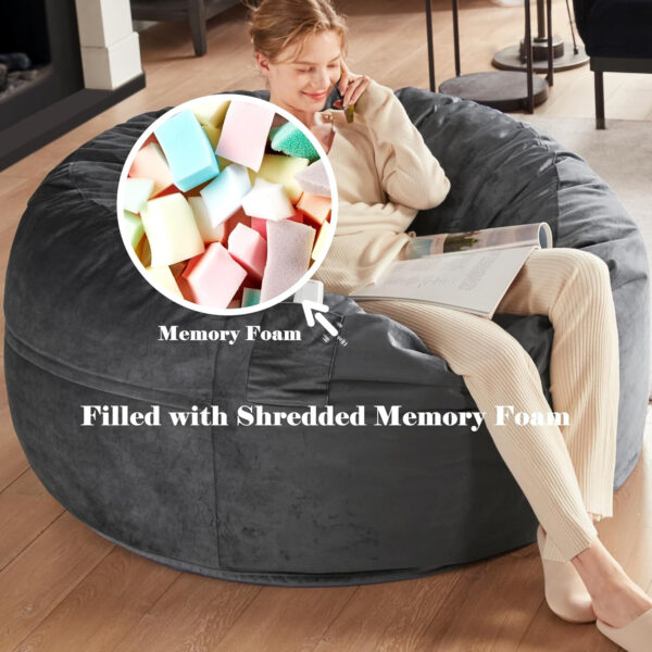 6887e198d9de3a9f4846c14dc087412ce7d7244337cb3fad307a1.jpg Codi Bean Bag Chair with Filler Included, 4 FT - Comfy Large Beanbag Chairs for Adults - Machine Washable and Soft Mink Bonded Cover - Charcoal Grey, 4ft