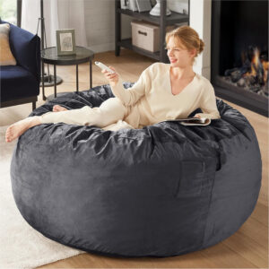 6887e1ab737871f8c0a3e5b4c9fd2ee2a8e1b630cfeecca286f7a.jpg Codi Bean Bag Chair with Filler Included, 4 FT - Comfy Large Beanbag Chairs for Adults - Machine Washable and Soft Mink Bonded Cover - Charcoal Grey, 4ft