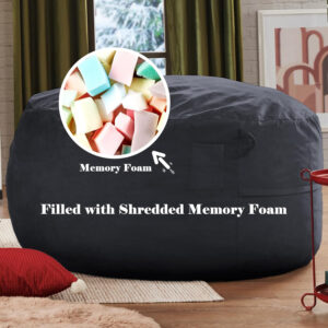 6887e1ae3adf96bc00d51eb0dbdee1797e66c957c1a253c6a4693.jpg Codi Bean Bag Chair with Filler Included, 4 FT - Comfy Large Beanbag Chairs for Adults - Machine Washable and Soft Mink Bonded Cover - Charcoal Grey, 4ft
