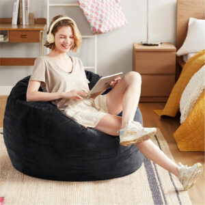 6887e1ceebdbf6ec0ab8b0b12e7474e1a51beb99f24b22c8db427.jpg Codi Bean Bag Chair with Filler Included, 4 FT - Comfy Large Beanbag Chairs for Adults - Machine Washable and Soft Mink Bonded Cover - Charcoal Grey, 4ft